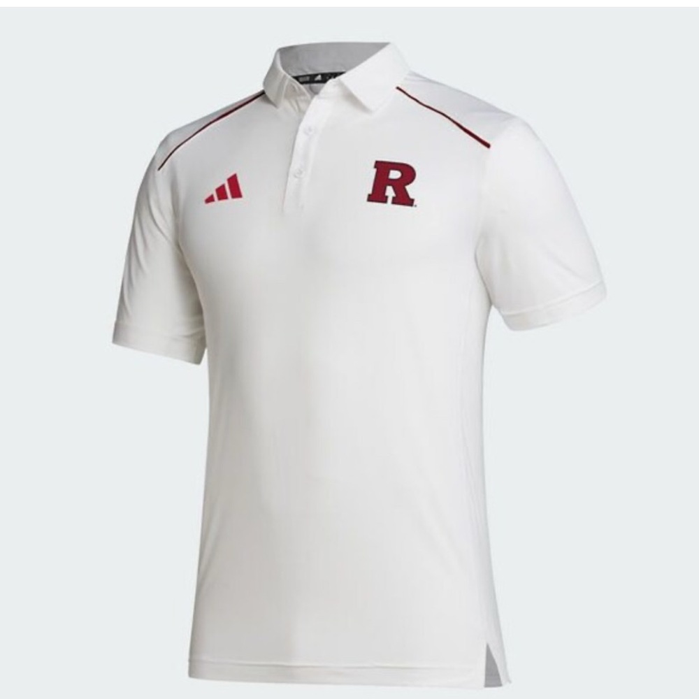 Rutgers Scarlet Knights Adidas White Polo Shirt with Red Accents-